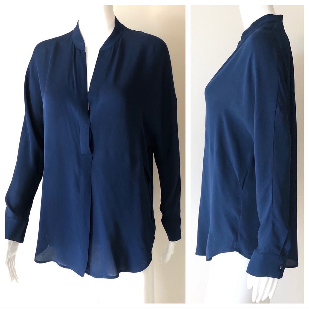 Vince Pop-Over Navy Silk Dolman Sleeve Tunic M - Picture 4 of 8